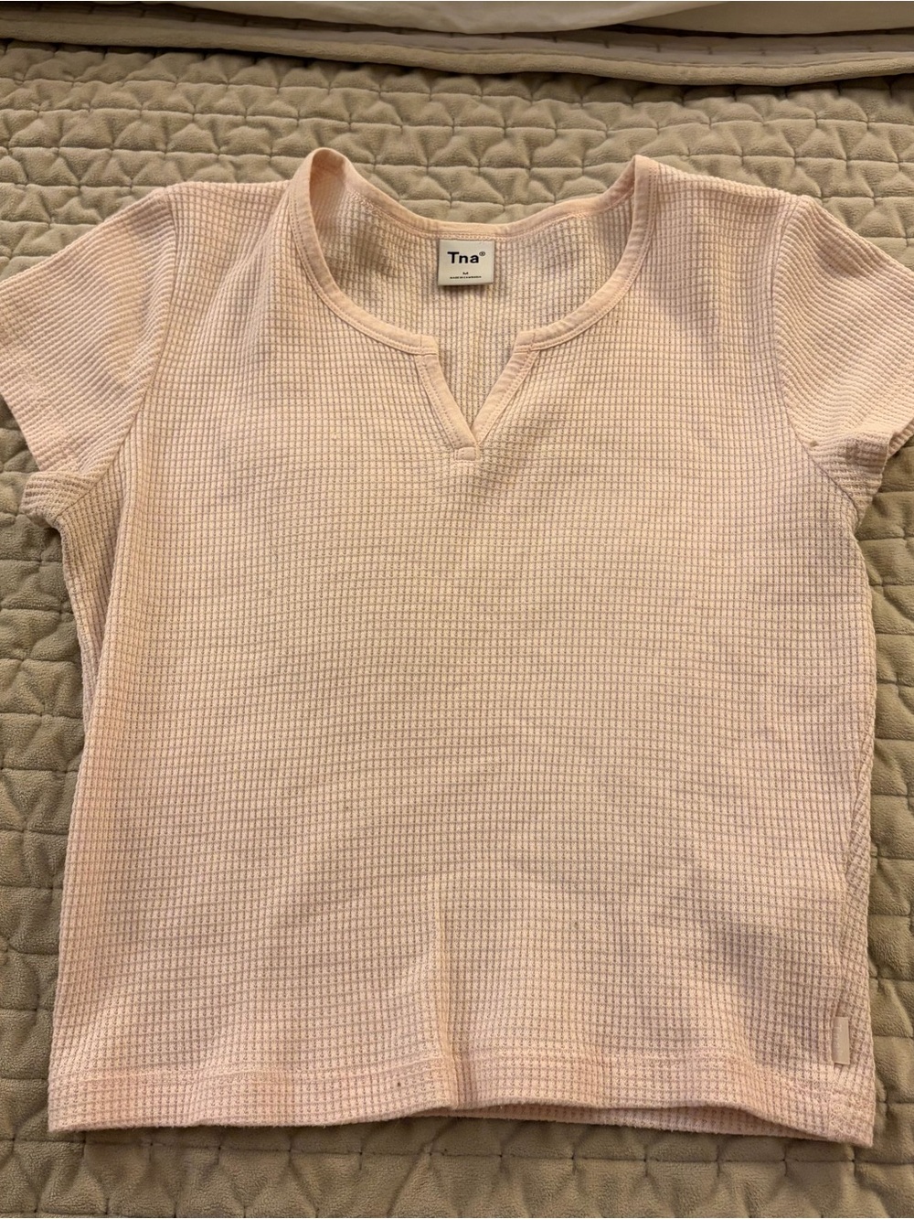 Tna Pink Waffle Knit Short Sleeve Top